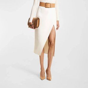 Michael Kors Collection Cashgora Scissor-Slit Midi Wool White Skirt - size 0